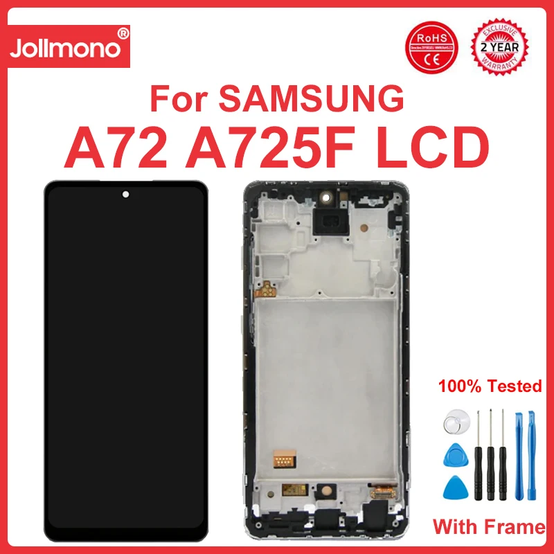 Super AMOLED A72 Display Screen, for Samsung Galaxy A72 A725F A725F/DS L cd Display Digital Touch Screen with Frame Assembly