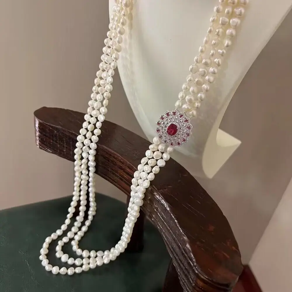 

gorgeous triple strands 8-9mm south sea white pearl necklace 24"26"28"