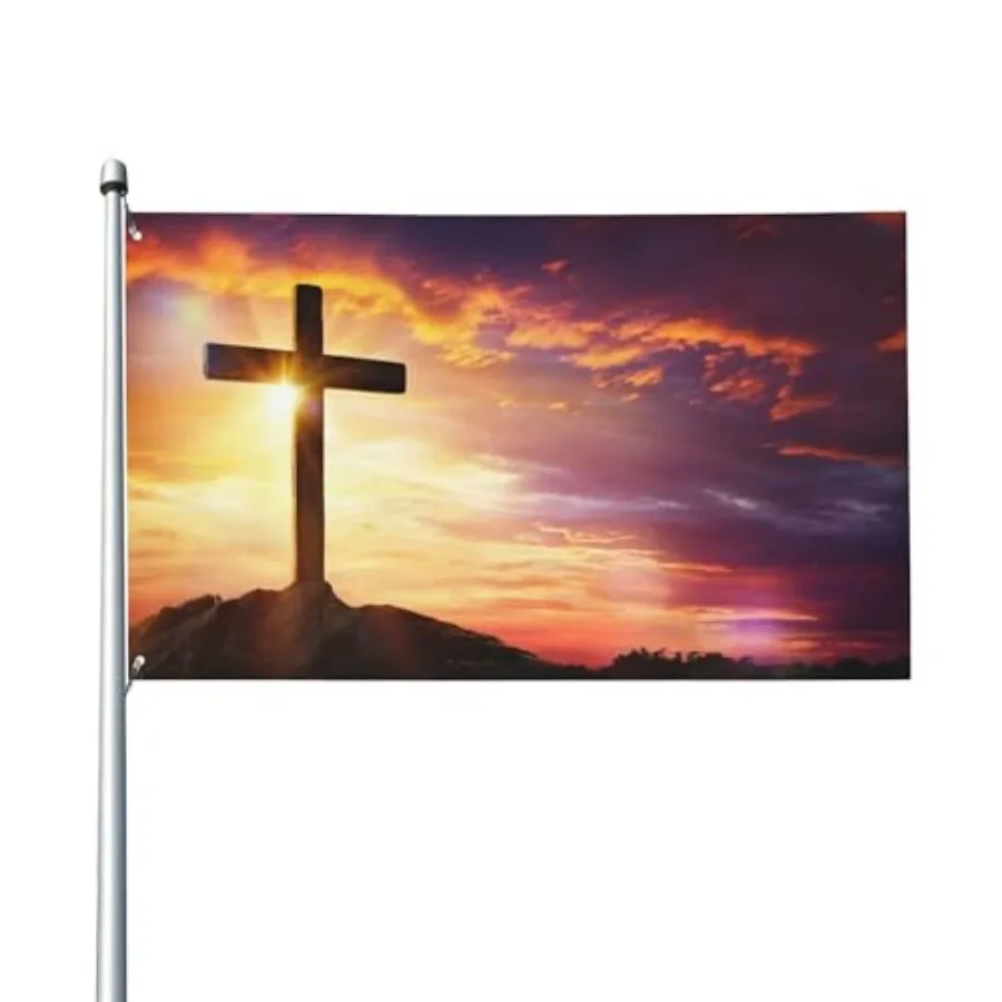 

Flag 3x5 Feet Religious Easter Cross Jesus Flag Double Sided Banner Suitable for party decorations indoor outdoor garden decora