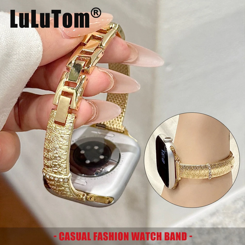 

Frosted Brushed Strap for Apple Watch Band S11 10 9 8 7 6 SE 5 4 UItra 2 iWatch 49/46/45/44/42/41/40/38mm Diamond Metal Bracelet