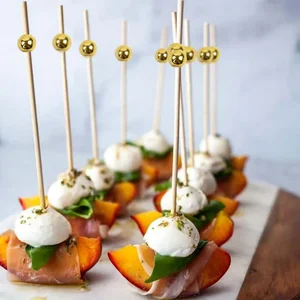 100 Buah Tongkat Buah Bambu Manik-manik Emas Garpu Camilan Salad Buah 12cm Dekorasi Koktail Kue Prasmanan Tusuk Gigi Perlengkapan Pesta Pernikahan 12 pilihan koktail penjualan terbaik - №
