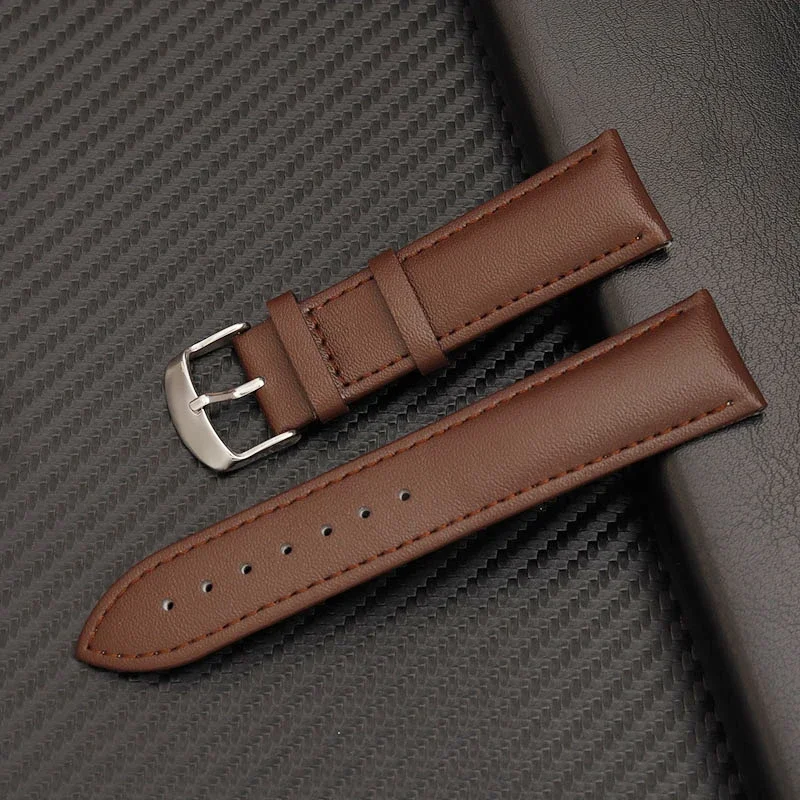 14mm 16mm 18mm 20mm 22mm Genuine Leather Watchband Soft Watch Band Wrist Strap Silver Steel Buckle for Men Women with Tool