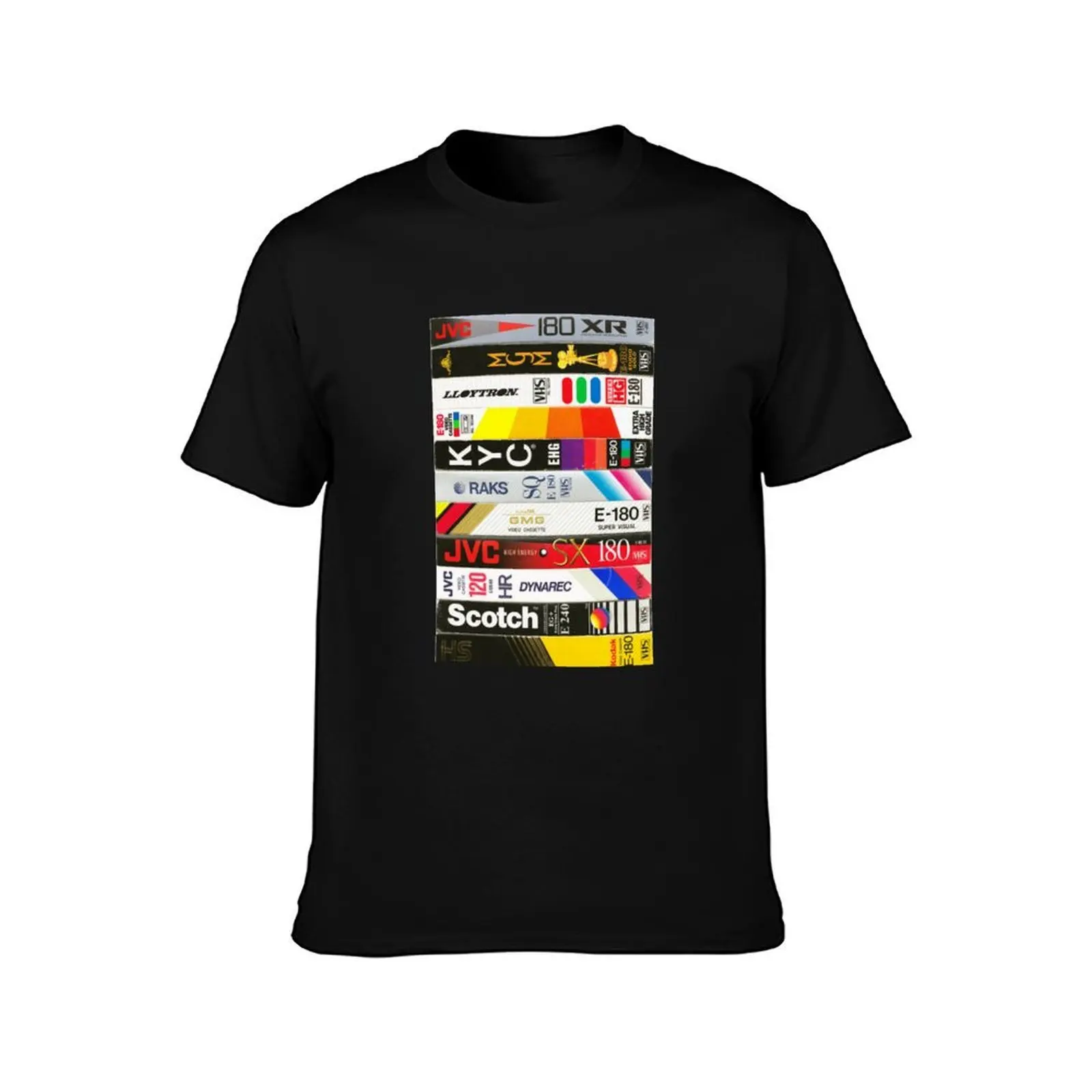 vhs tape stack shirt T-Shirt, Summer Casual Cotton Tee, Oversized Streetwear Tops, Vintage Graphic Print, Loose Fit Short Sleeve