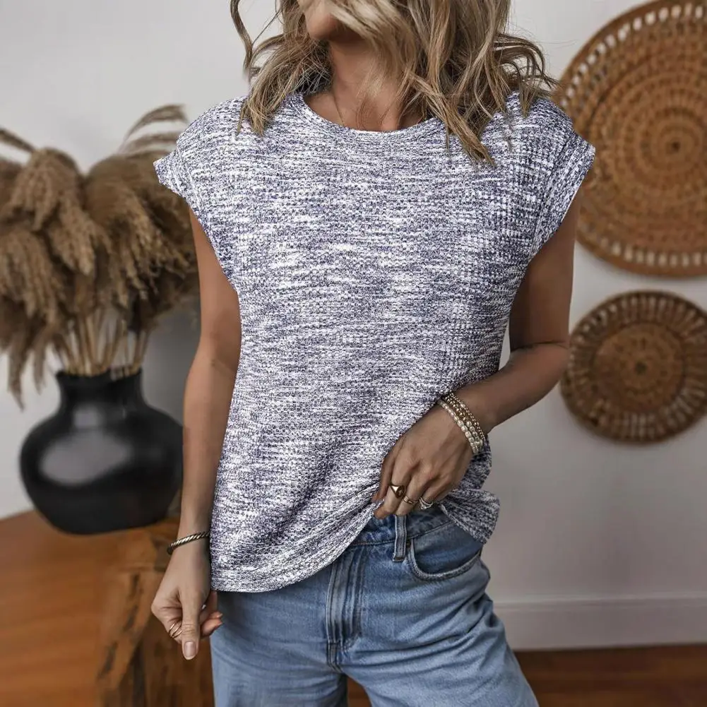 

Knitted Design T-shirt Women’s Waffle Texture T-shirt Round Neck Short Sleeve Top Loose Fit Knitted Tee for Wear Shirt Tops
