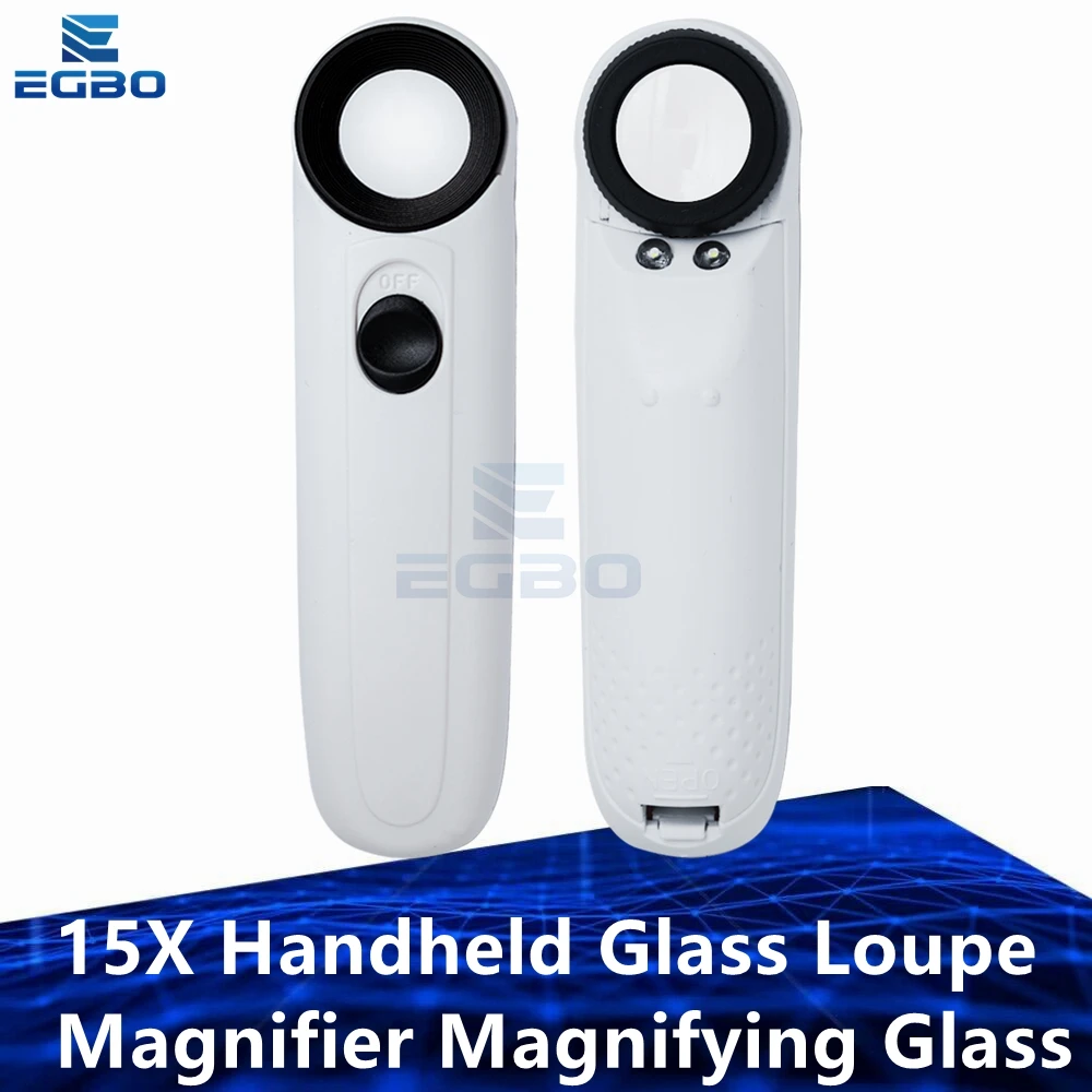 Lente d'ingrandimento portatile EGBO 15X, strumento tascabile portatile, 2 luci a LED, lente d'ingrandimento professionale