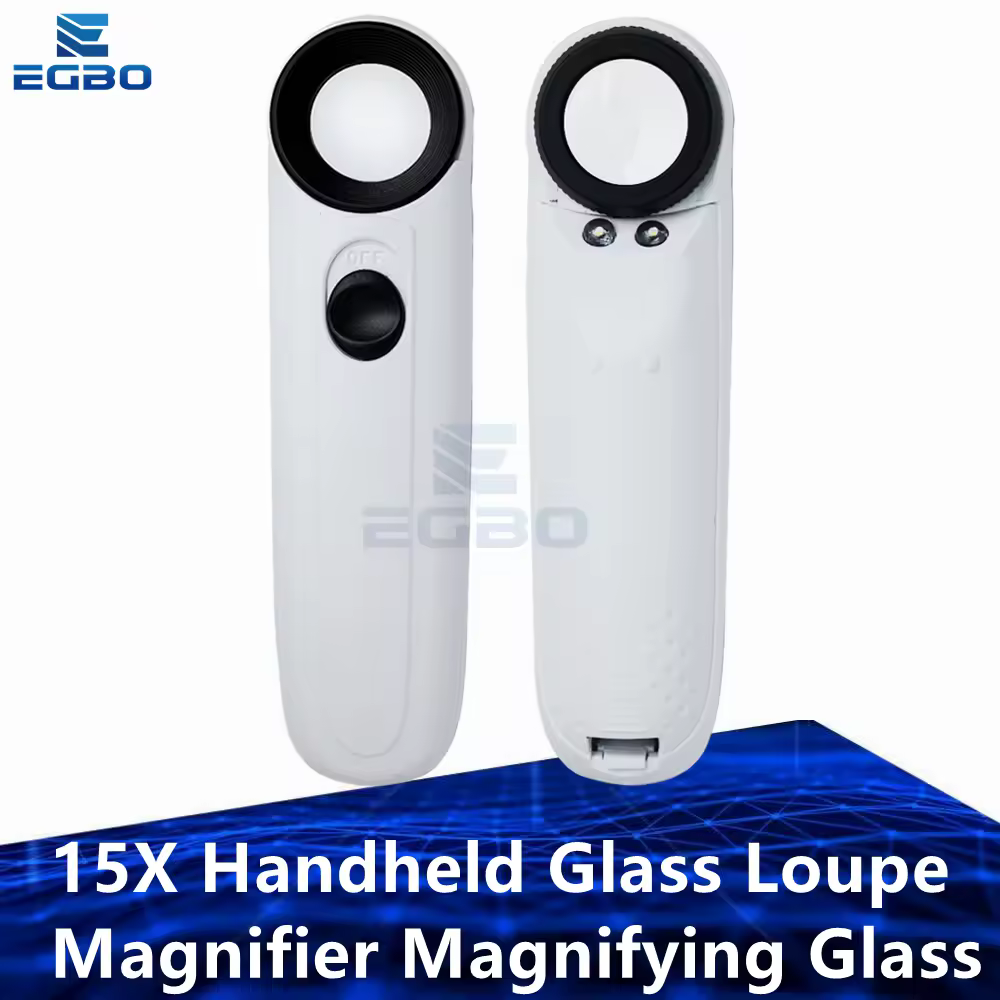 EGBO 15X Handheld Magnifier Magnifying Glass, Portable Pocket Tool, 2 LED Light, Professional Magnifier