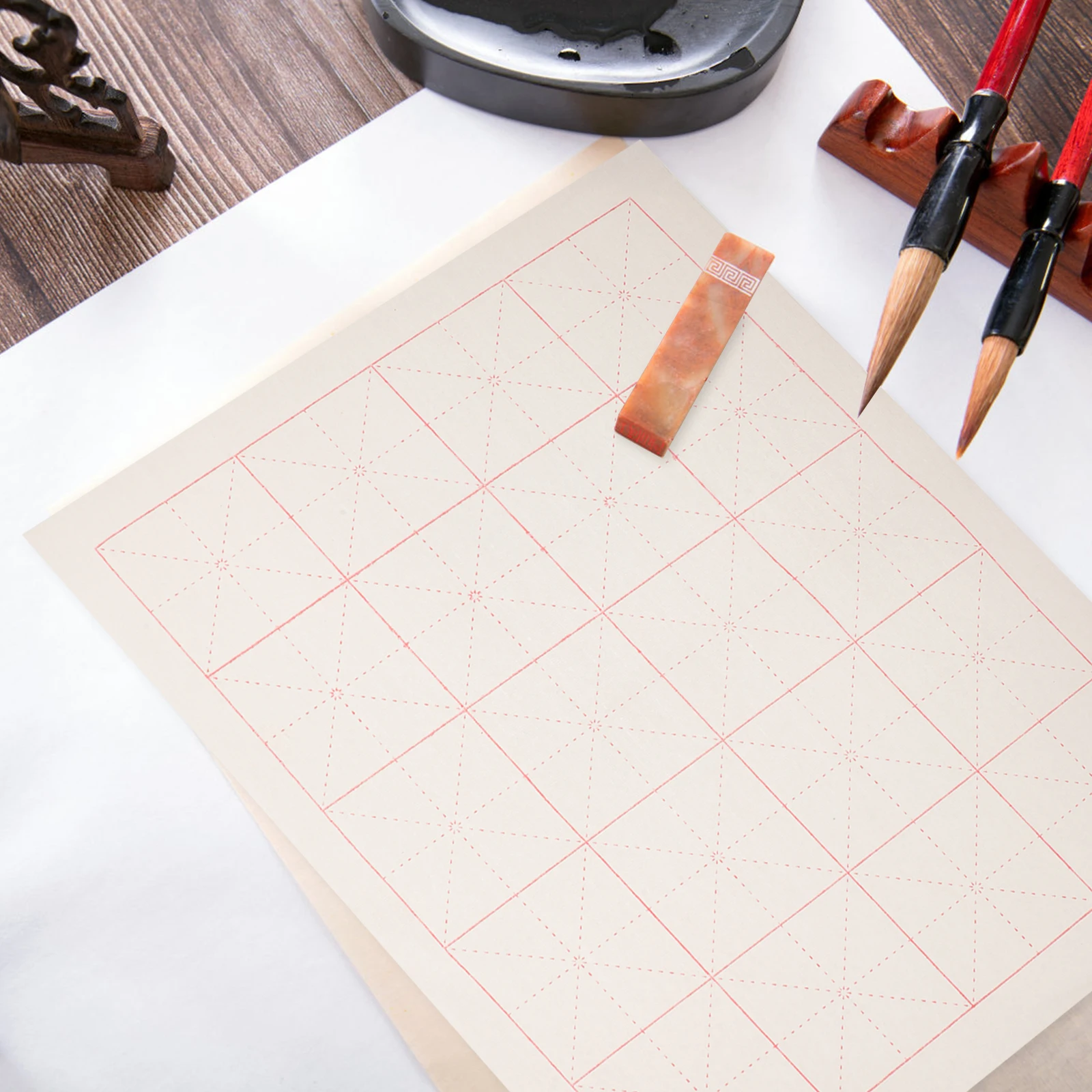 

100pcs Calligraphy Practice Paper Semi cooked Xuan Writing Rice Art Supplies Red Pepper H writing Portable Storage