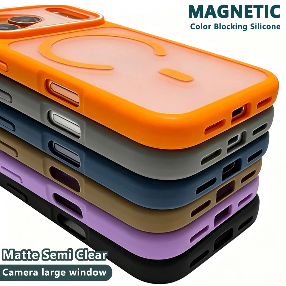 Coque magnétique originale mate couleur collision pour Iphone 18 16 15 14 Plus 12 13 17 Pro Max 16E 17E Air Apple Magsafe, étui luxe avec grande fenêtre, chargement sans fil magnétique officiel
