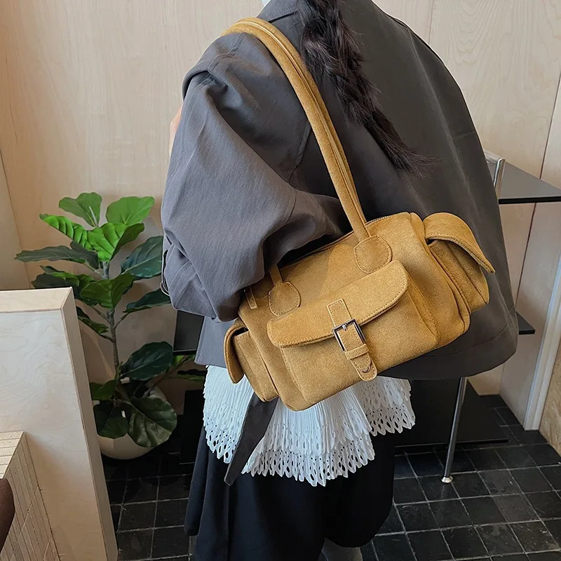 

2025 Autumn Suede Shoulder Bags Vintage Large Capacity Underarm Handbags Travel Commuting Women Tote Bags