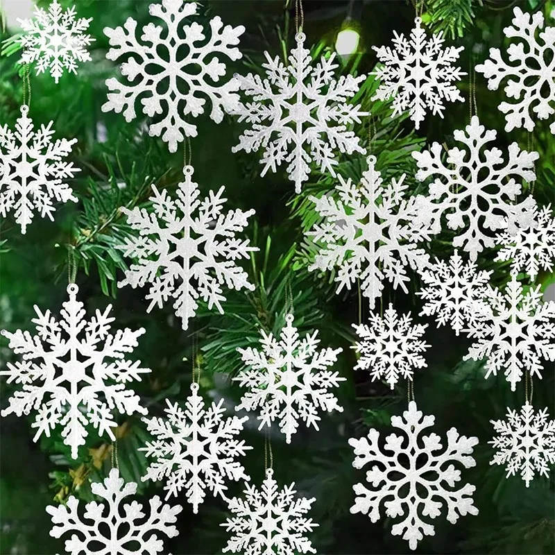 3/12Pcs Snowflake pendant For Christmas Tree Decor Sliver Snowflakes With Bright Powder Winter New Year Hanging Accessory Decor