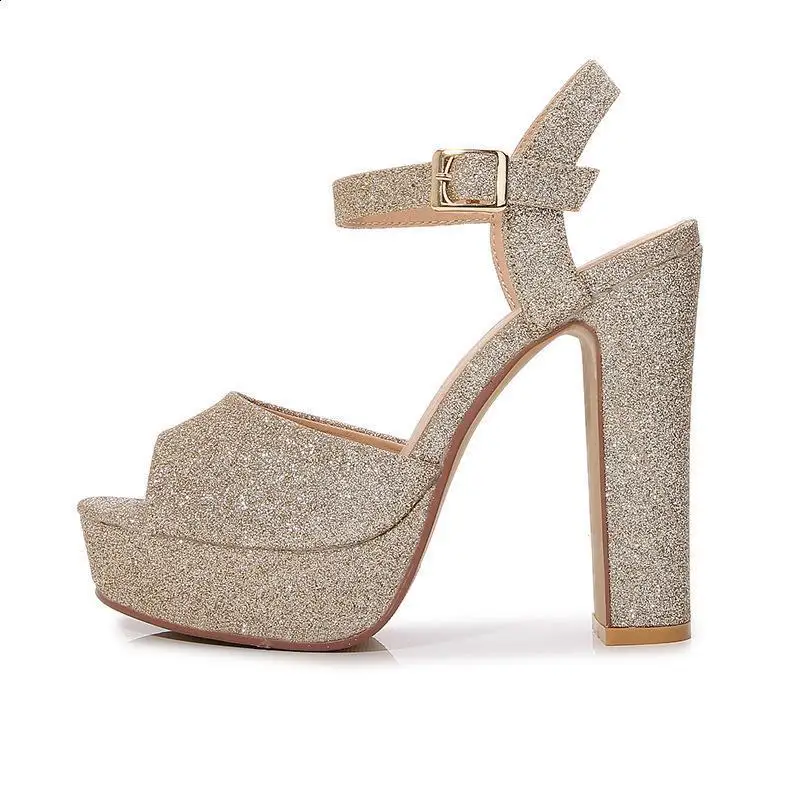 Fashion Womens Shoes 2025 Female Sandal Block Heels Large Size Open Toe Luxury Girls Gold Chunky New Velvet Beige Summer Low Com