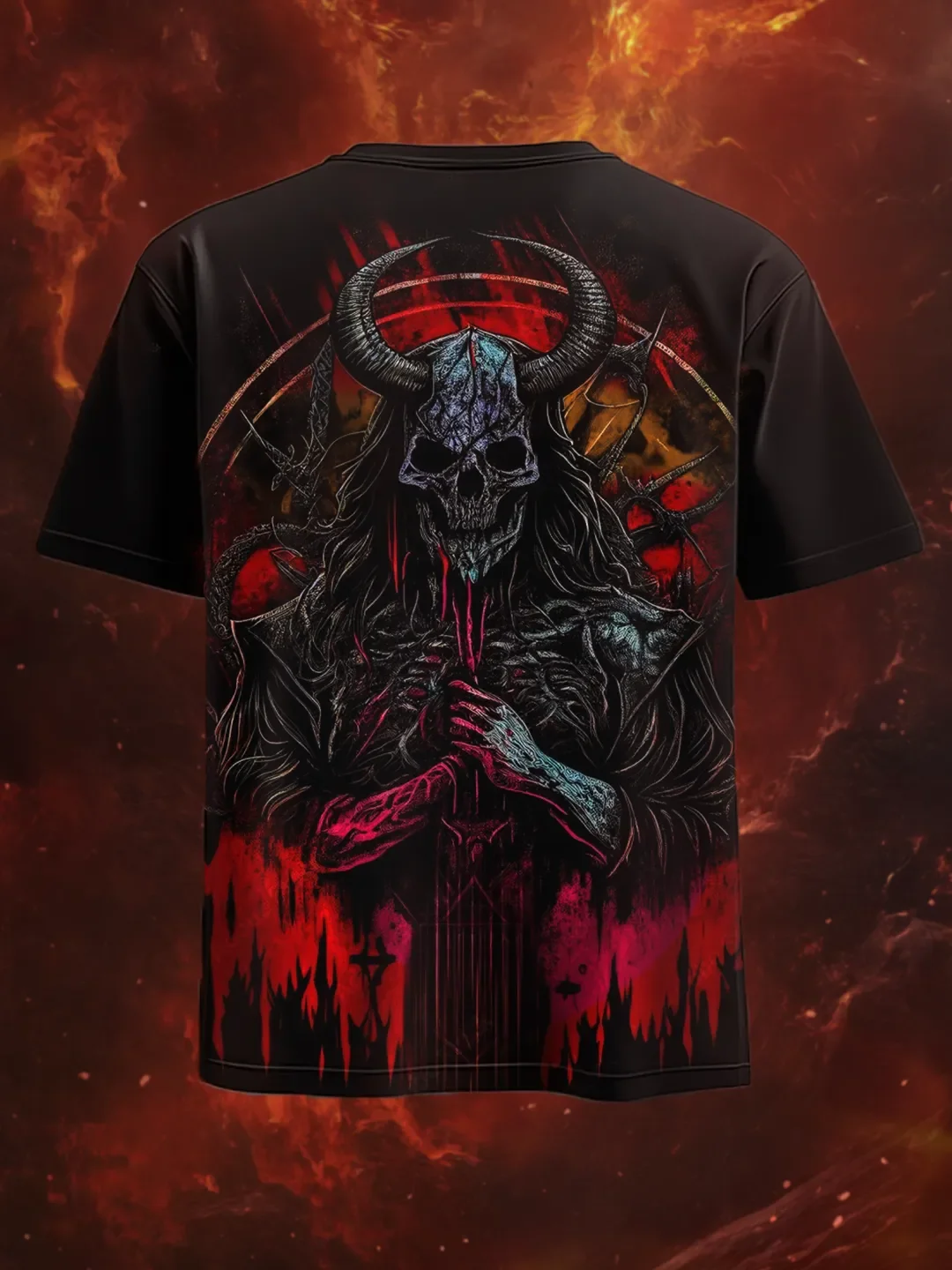 Dark Gothic Corner Devil Skull Football Shirt Men's V-neck Short Sleeve Hellfire Blood Back Pattern Printed Sports Top