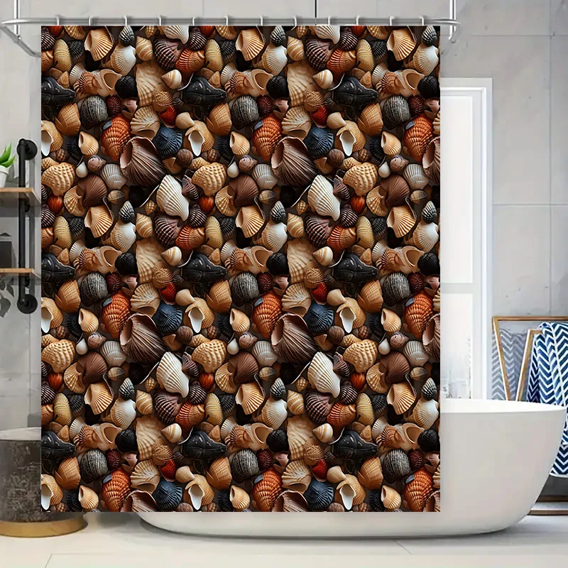 

Seashell Print Shower Curtain, Beach Decor, Home Textiles, Modern Bath Room Wall Hanging, Customizable Size