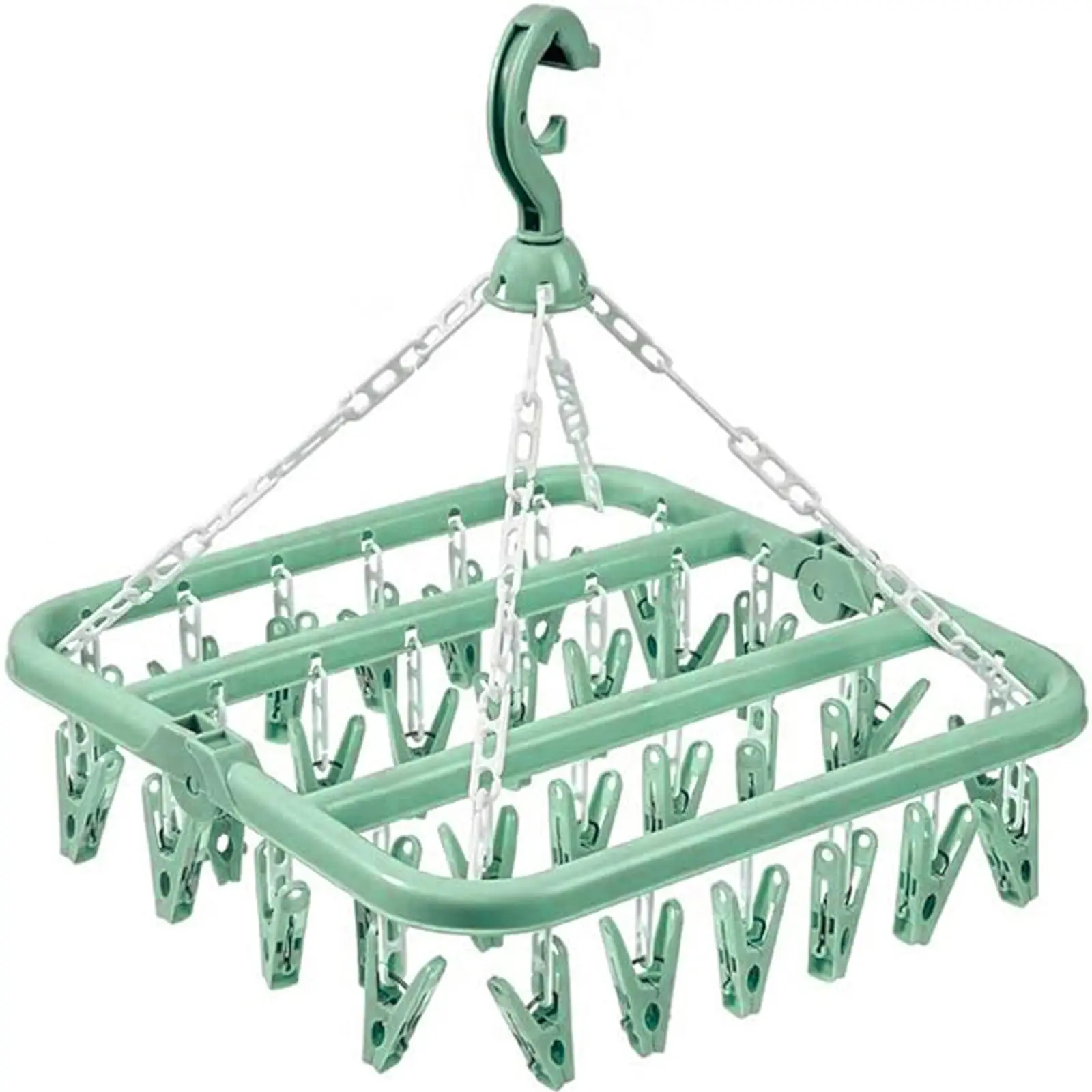 Foldable Clip and Drip Hanger with 32 Clips - Plastic Hanging Drying Rack for Clothes Underwear Socks