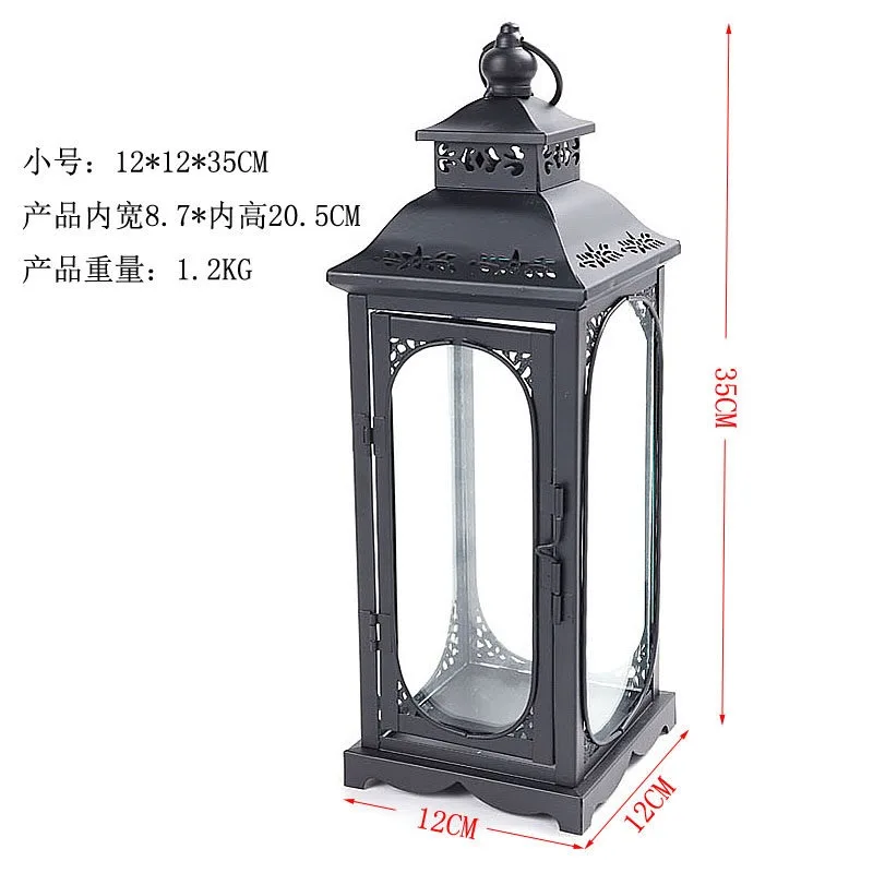 Retro European Wrought Iron Candle Holder, Romantic Windproof Floor Lantern Home Decoration