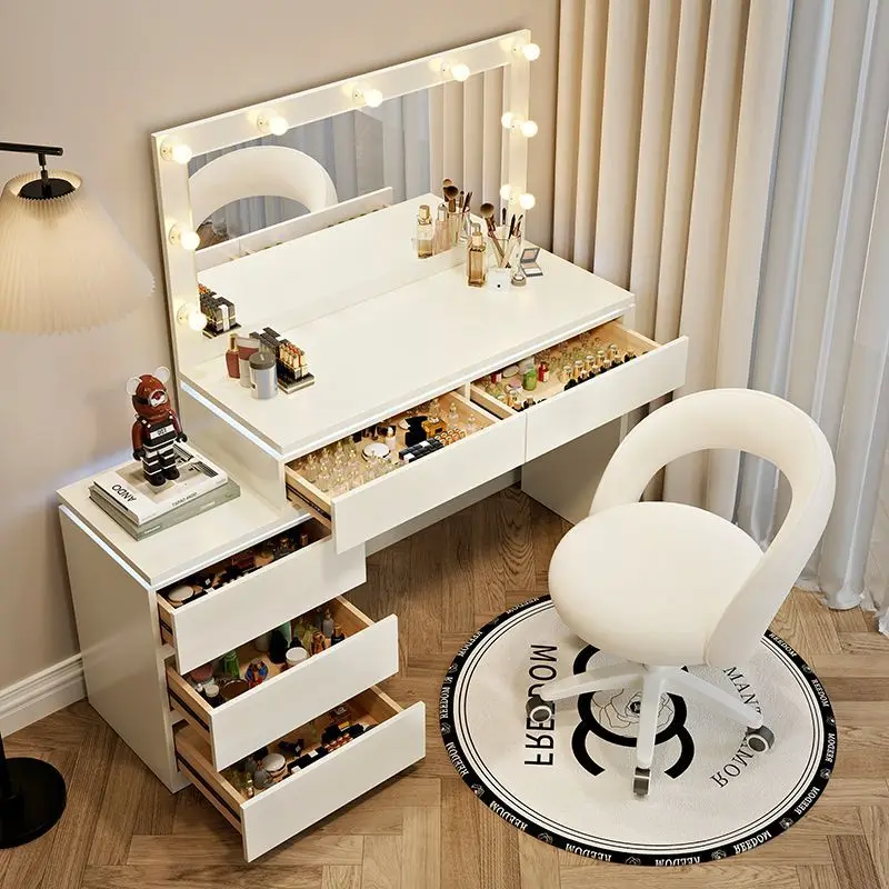 Modern Simple Small Apartment Bedroom Makeup Table New Cream Wind Smart Dresser With Lamp Storage Integrated Cabinet view 4