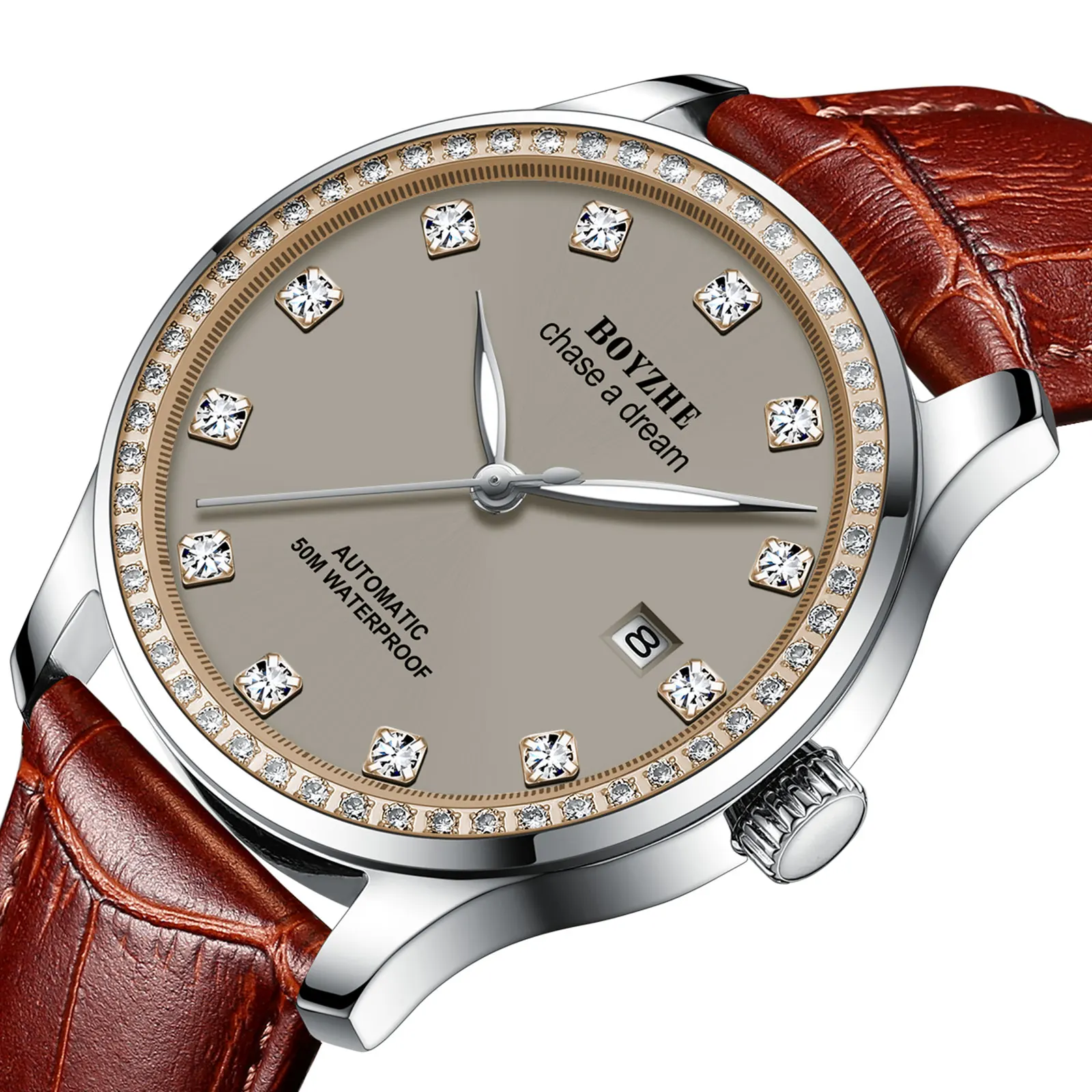 

BOYZHE Japanese Movement Mechanical Watch Stainless Steel Men's Watch Simple Business Mechanical Watch WL8003-4