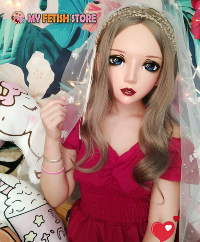 (Er-09)Female Sweet Girl Resin Half Head Kigurumi BJD Eyes Crossdress Cosplay Japanese Anime Role Lolita Mask With Fairy Ear