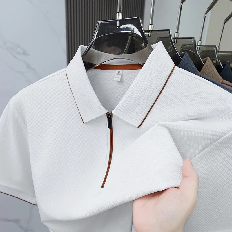 Summer men's solid color polo shirt, skin friendly, breathable, wrinkle resistant, zero restraint commercial casual T-shirt