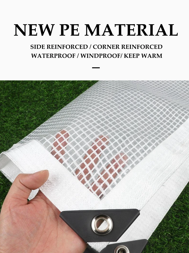 0.35mm Transparent Mesh Reinforced PE Tarpaulin Rainproof Cloth Plants Cover Terrace Balcony Canopy Awnings Tarp