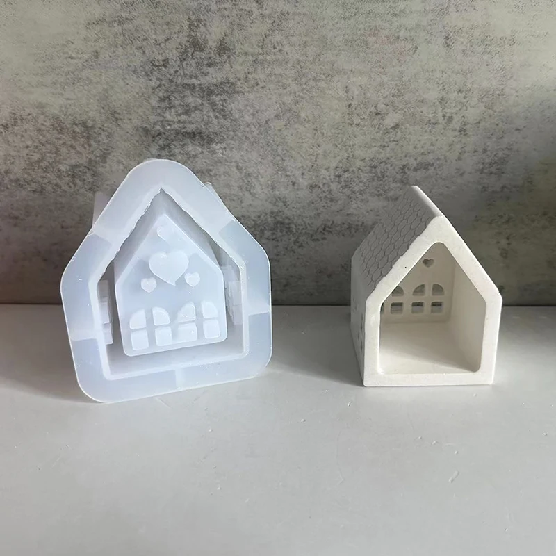 DIY Small House Candle Holder Silicone Mold Candle Base Gypsum Ornament Resin Epoxy Mold Home Crafts Decoration Storage Tools