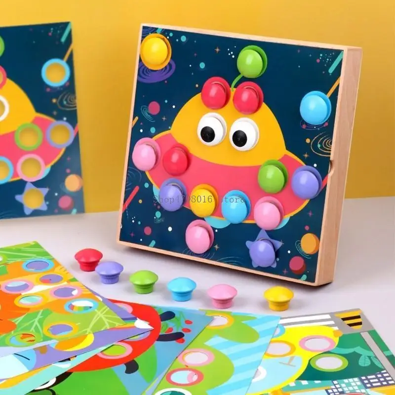 Kids Wooden Pegboard Toy Mushroom Puzzle Board Toy Early Educational Toy Puzzlebox Parent-Child Activity