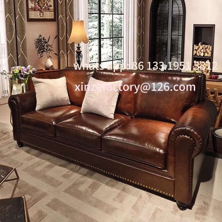 

Customizable Big Barton American Leather Sofa 123 Combination Retro First Layer Cowhide Living Room Antique Straight Row