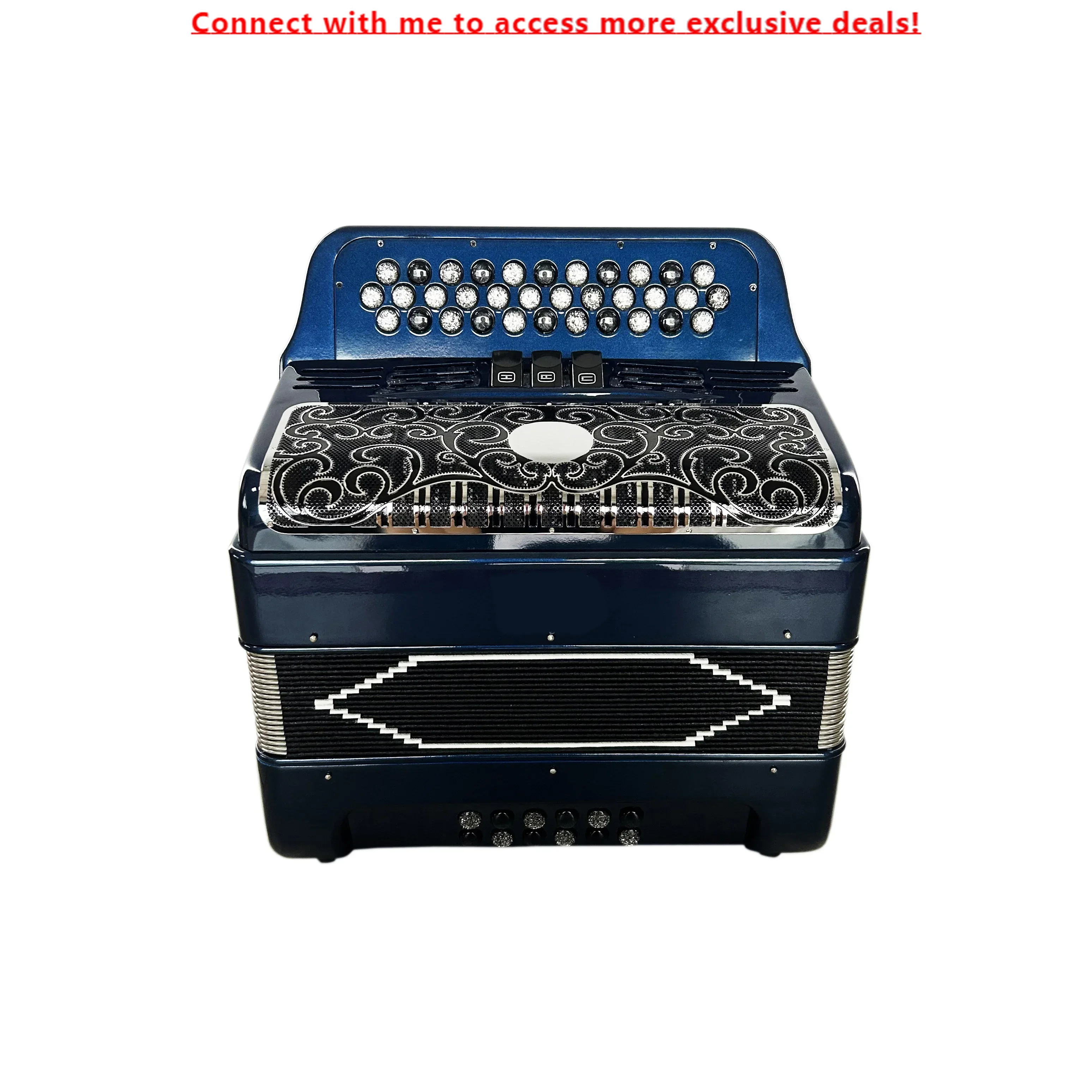 

34-Button 12-Bass 3 Registers Deep Blue Body Accordion Instrument JB3412C Black Silver Grill Black Silver Buttons Acordeon