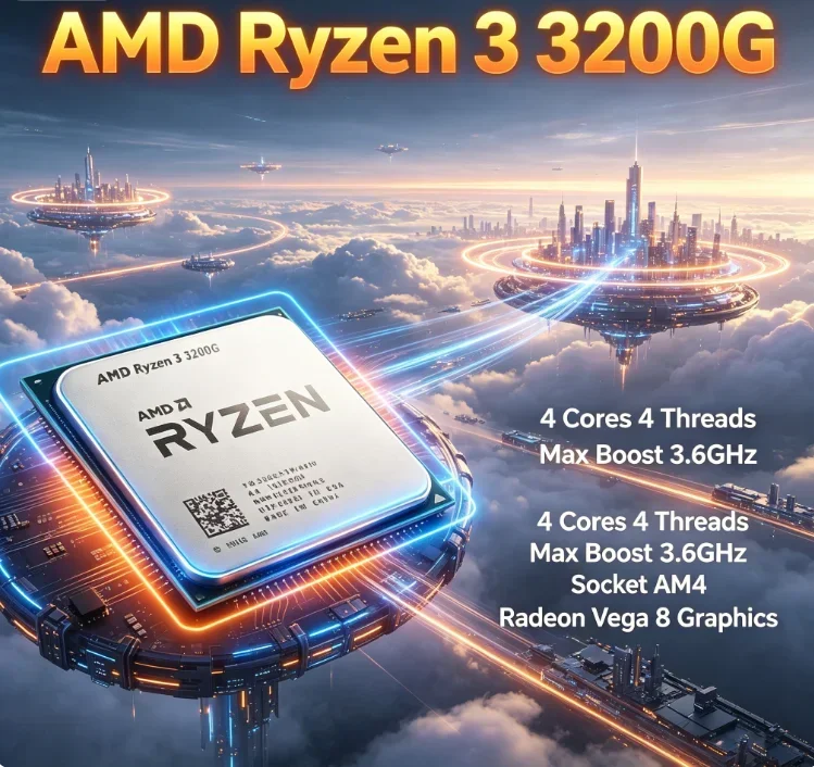 AMD Ryzen 3 3200G Processor 4 Core 3.6GHz Boost 4.0GHz 4MB L3 Cache 65W AM4 Without Cooler Home Entertainment view 2