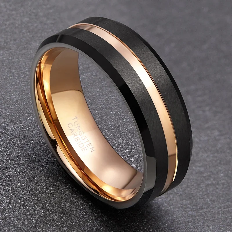 TIGRADE 8mm Men Black Tungsten Carbide Ring Thin Blue Line Wedding Band Vintage Men Jewelry Anime Anel Masculino Aneis Size 6-15