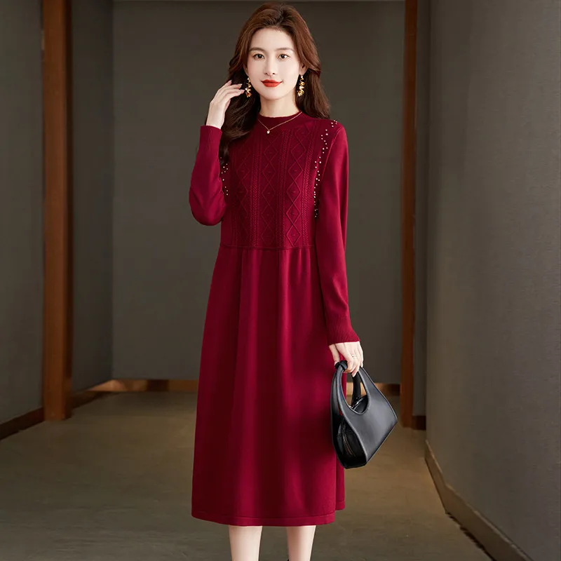 2025年秋冬新作 カシミヤニットワンピース レディース ハイネック ニットセーター ロングワンピース ゆったり プルオーバー 女性用ドレス