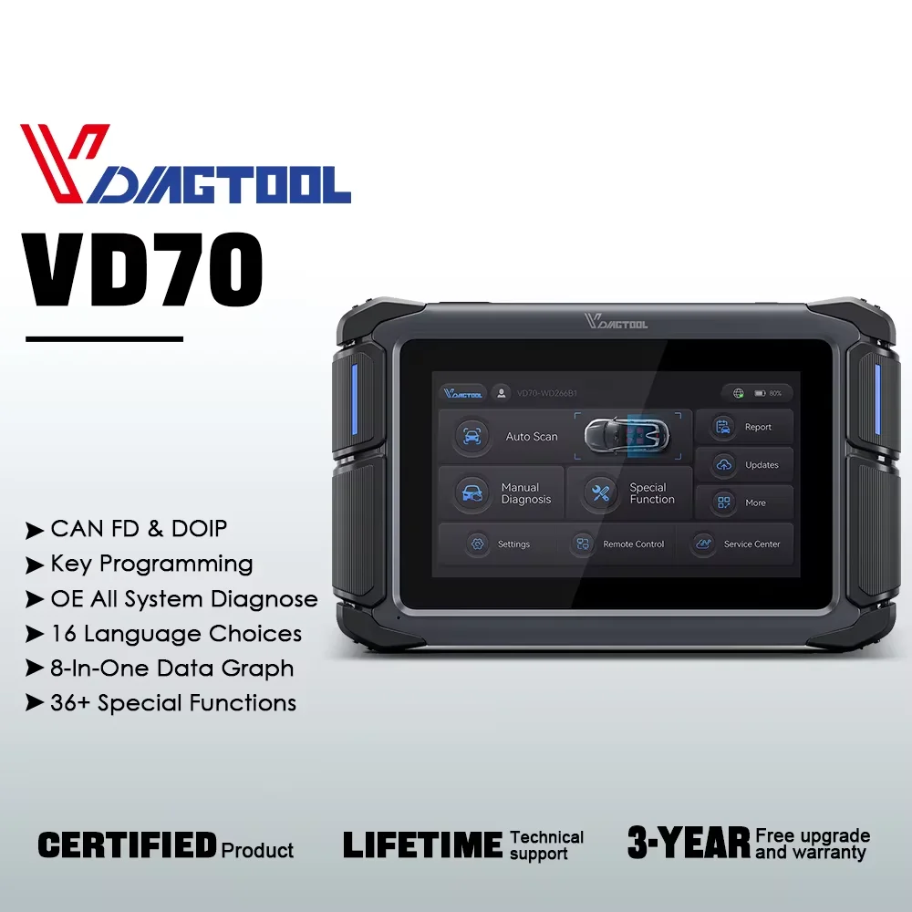 VDIAGTOOL VD70 Automotive Diagnostic Scanner Bidirectional Scan Tool CAN FD & DoIP&FCA ECU Coding  OE Full System Scan 36+Resets