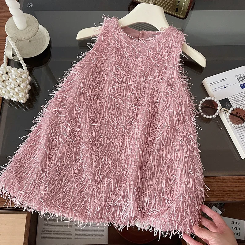 Girls' New High-End Sleeveless Birthday Party Round Neck Tank Dress