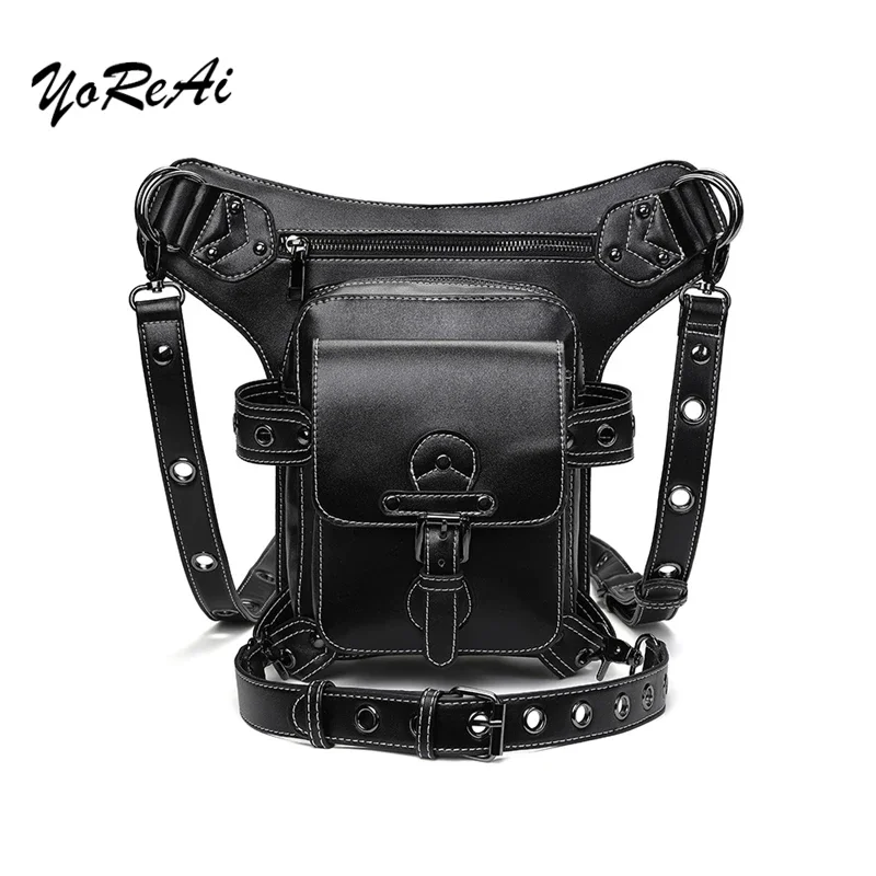 Steampunk Bags Gothic Waist Bags Packs Retro Rock Leather Women Fashion Men Holster Waist Bag Messenger Leg Bags Lock Buckle