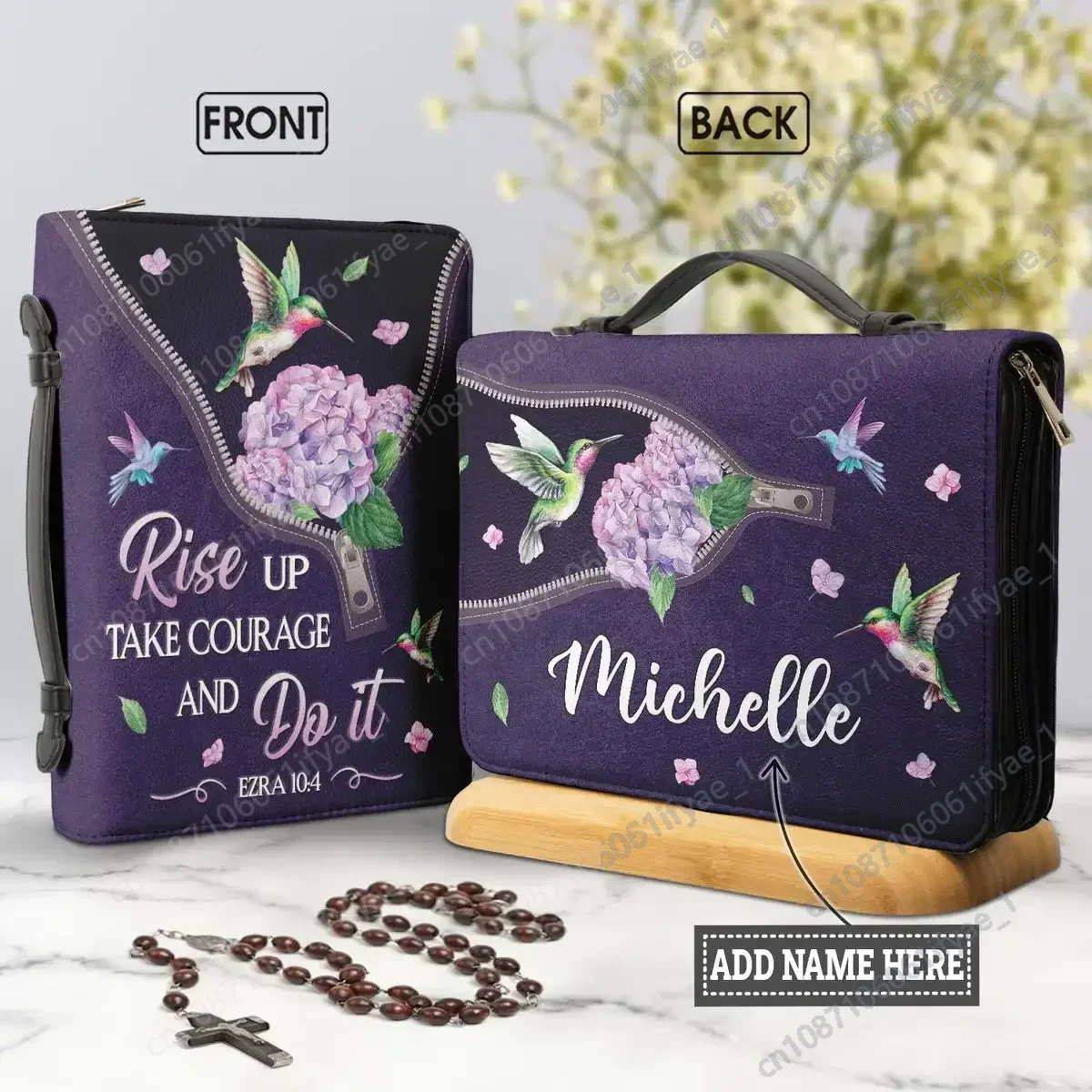 Purple Bird Floral Bible Sentence Print Ladies Bible Storage Bags Christianity Bible Cover Case for Women Personalized Handbags