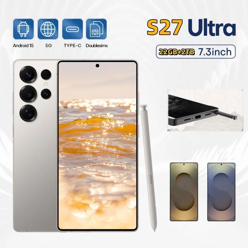 2025 Original phone S27 ultra  7.3 inch HD 4K Android 15 22GB+2TB 8000mAh Battery 4G 5G Dual Sim Card WiFi GPS Google