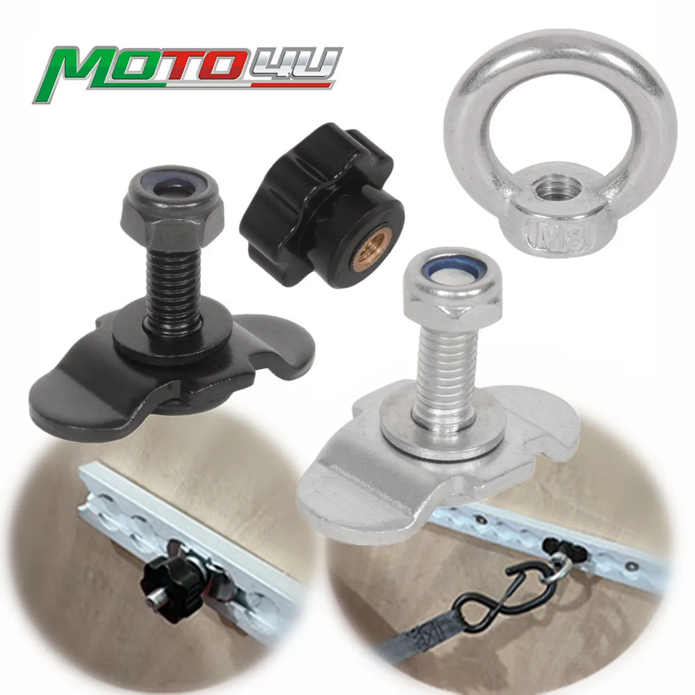 

MOTO4U Hook Tie Down Rope Kit Anchor Point 1PC M8 For Boat Truck Airline Rail Trailer Motorcycle Hand Screw Nut Ring Nuts