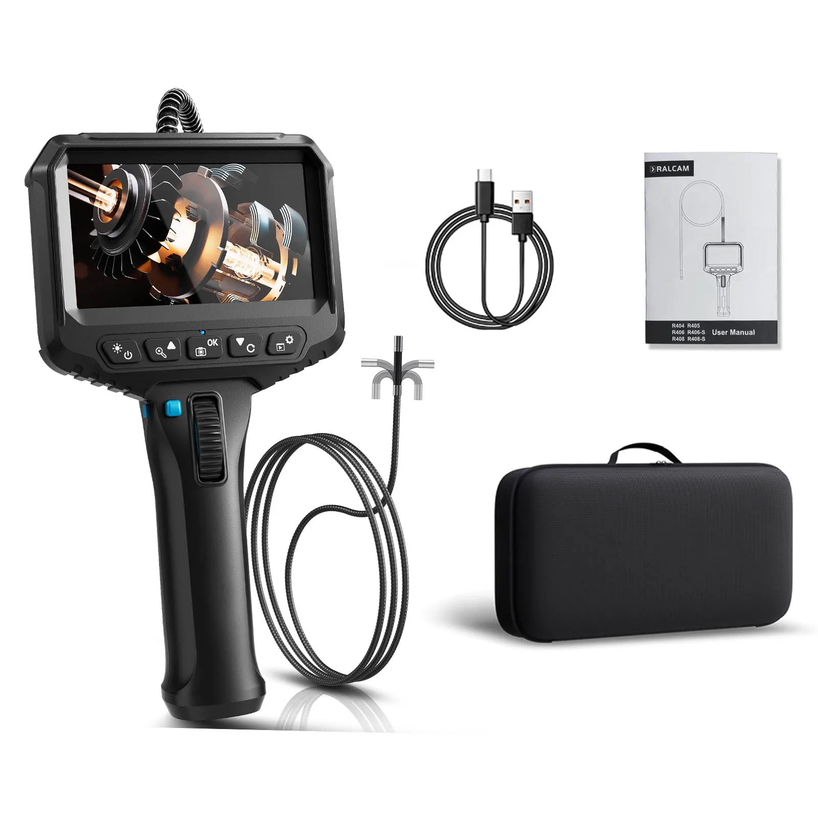 Two-Way Articulating Borescope Camera with 4.3 INCH LCD 1080P 6.2mm HD Video Scope for Automotive Engine HVAC Inspection