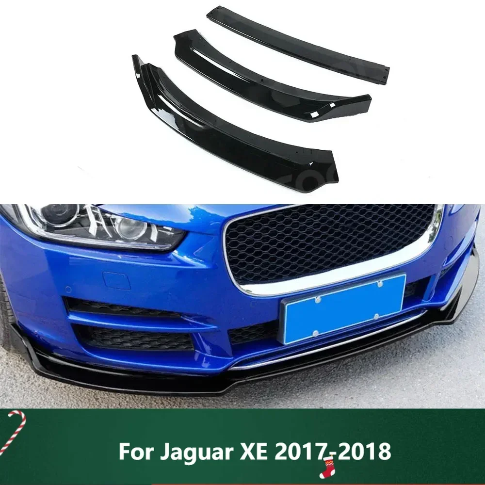 

New！Car Styling Front Bumper Lip Spoiler Apron 3PCS Set Head Bumper Chin Shovel Guard ABS Carbon Look For Jaguar XE 2017-2018