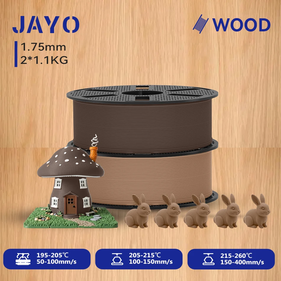 JAYO 2,2KG Holz-PLA 3D-Filament 1,75mm 1,1KG/Rolle PLA Holzstruktur 3D-Drucker-Filament 10-15% Holzfaser 3D-Druckmaterialien