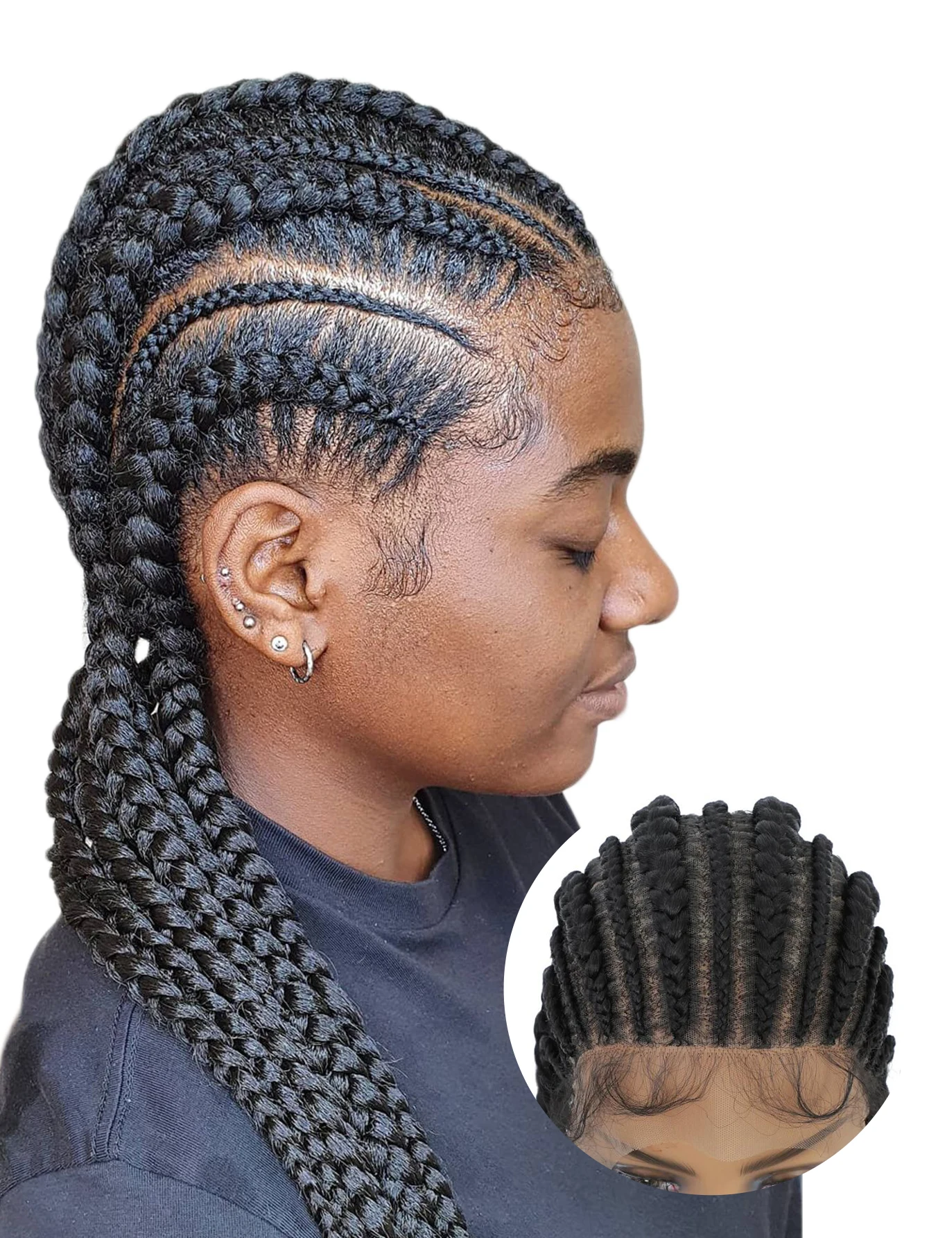 

36 Inch Cornrows Braided Wigs Synthetic Lace Wig For Black Women Jumbo Braid African Knotless Box Braids Hair