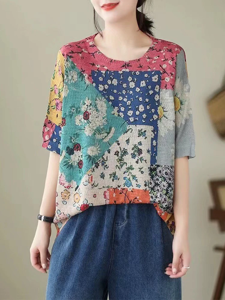 Max LuLu 2024 vestiti lavorati a maglia di lusso coreani moda donna stampati t-shirt larghe donna Casual floreale top Classic O Neck Tees