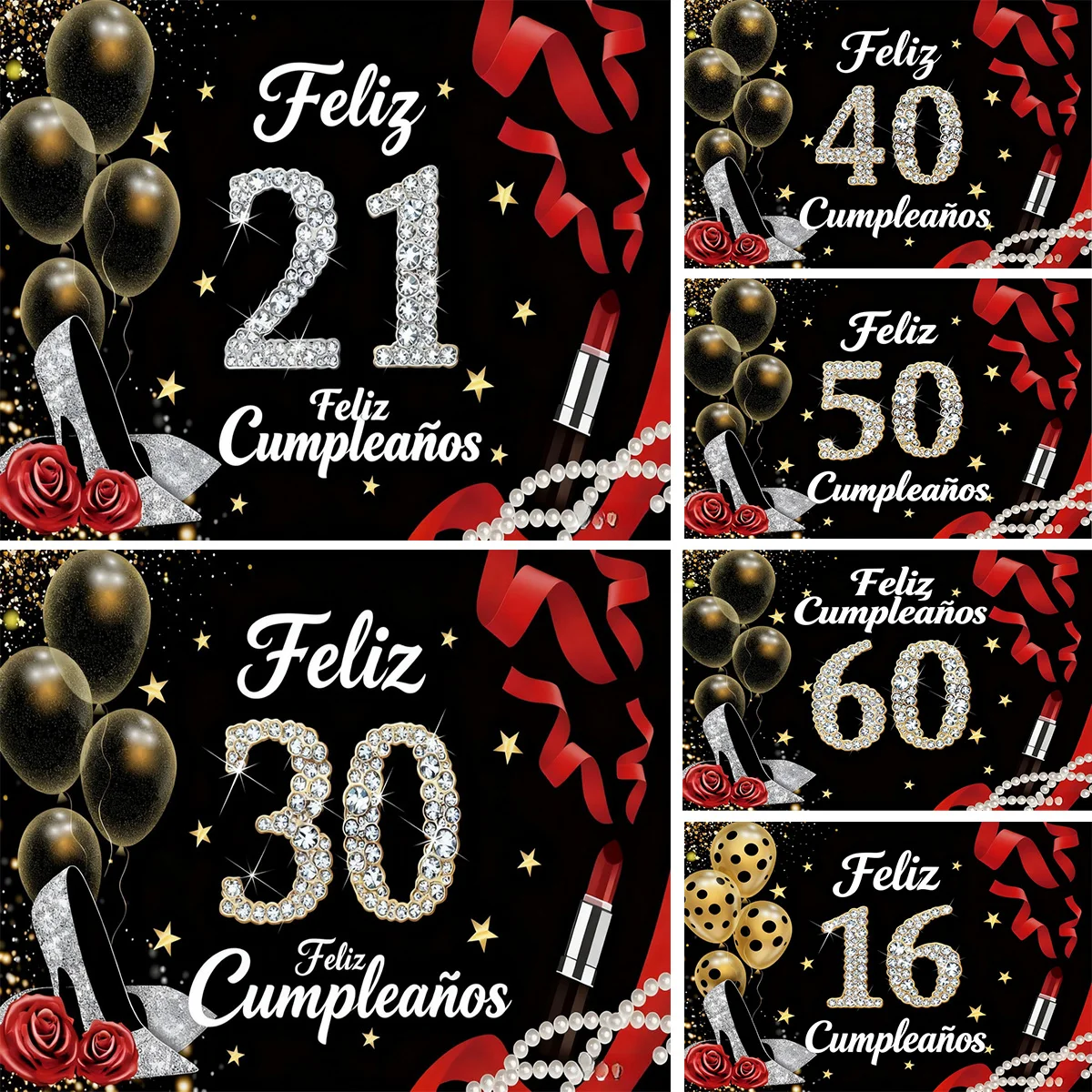 Feliz 20, Cumpleanos, с днем рождения, бриллиантовый номер, виниловый фон с воздушными шарами, высокие каблуки, губная помада, розы, вечерние