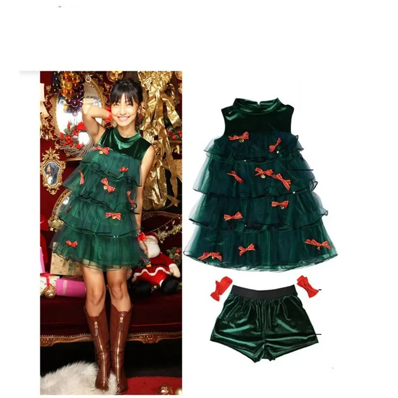 1 pz/lotto abito natalizio fancy party dancing costume adulto donna abito in pizzo verde vestito da albero di natale femminile (buono)