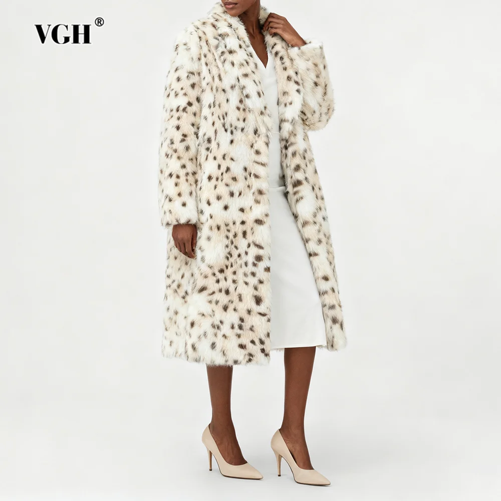 

VGH шикарный плащ с леопардовым принтом для похудения для женщин, зимние теплые темпераментные куртки с лацканами и длинными рукавами, женский модный стиль, новинка