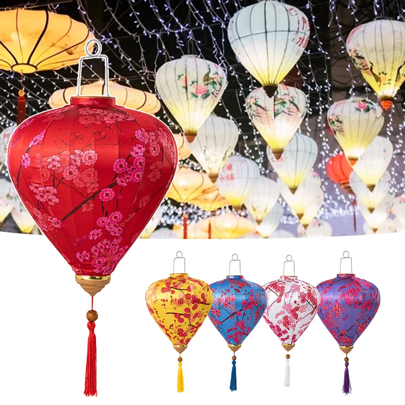 

12/14 Inch Chinese Style Traditional Lantern Satin Silk Palace Lantern Vietnam Mid Autumn Festival New Year Party Decor Lanterns