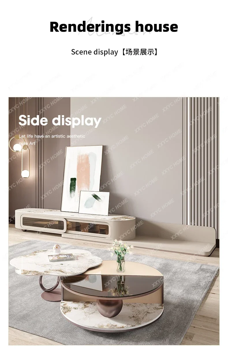 GGLight luxury rock slab petal coffee table TV cabinet telescopic modern simple creative round cream wind