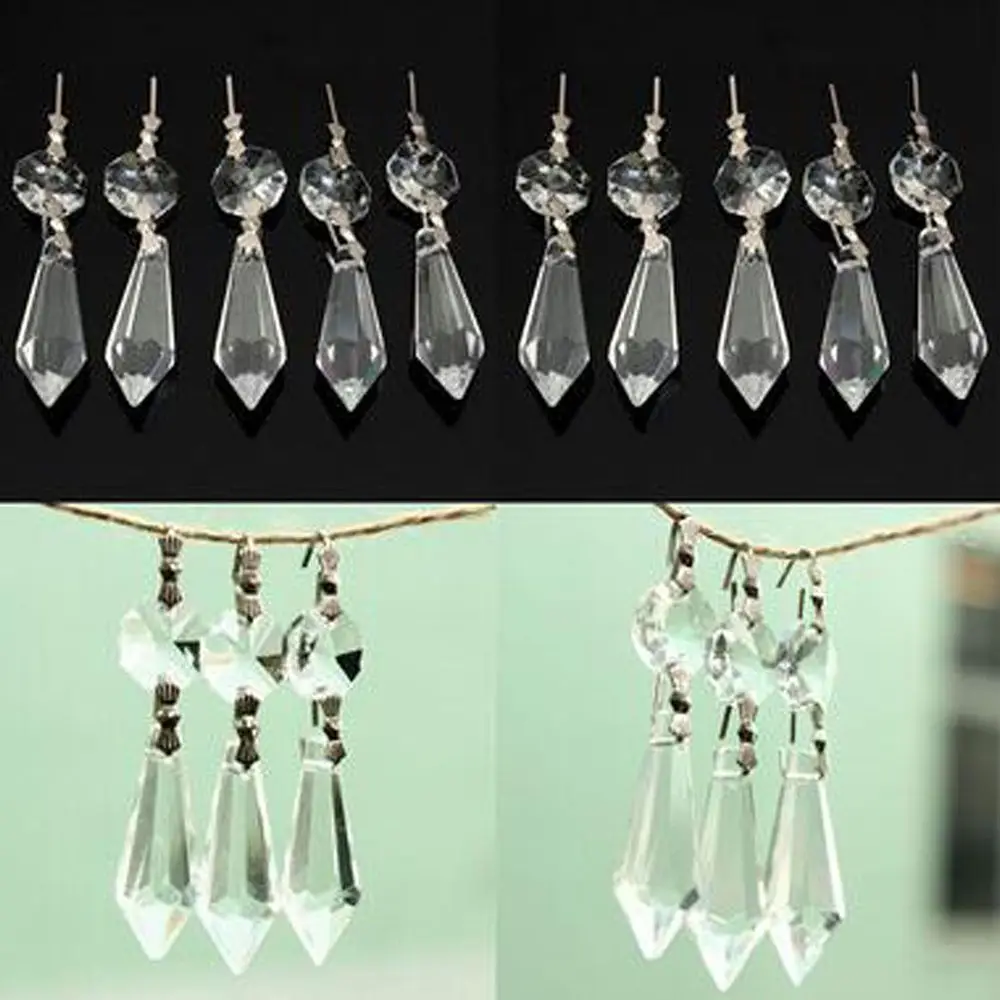 10Pcs Clear Crystals Chandelier Glass Lamp Prisms Parts Hanging Drops Pendants 38mm