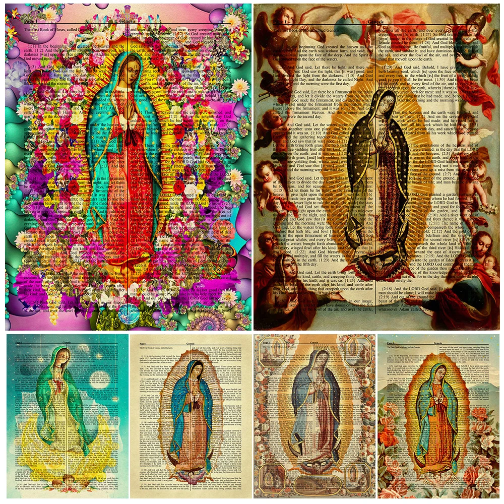 

Colorful Flower Virgin Mary Religion Posters Wall Pictures For Living Room Nordic Poster Wall Art Canvas Painting Unframed