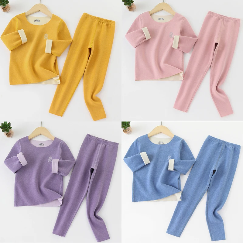 2-14 Years Autumn Keep Warm Lining With Velvet Boys Girls Pajamas Clothing Set Sleeping Kids Clothes Shirt+Pants 2Pcs Outfit